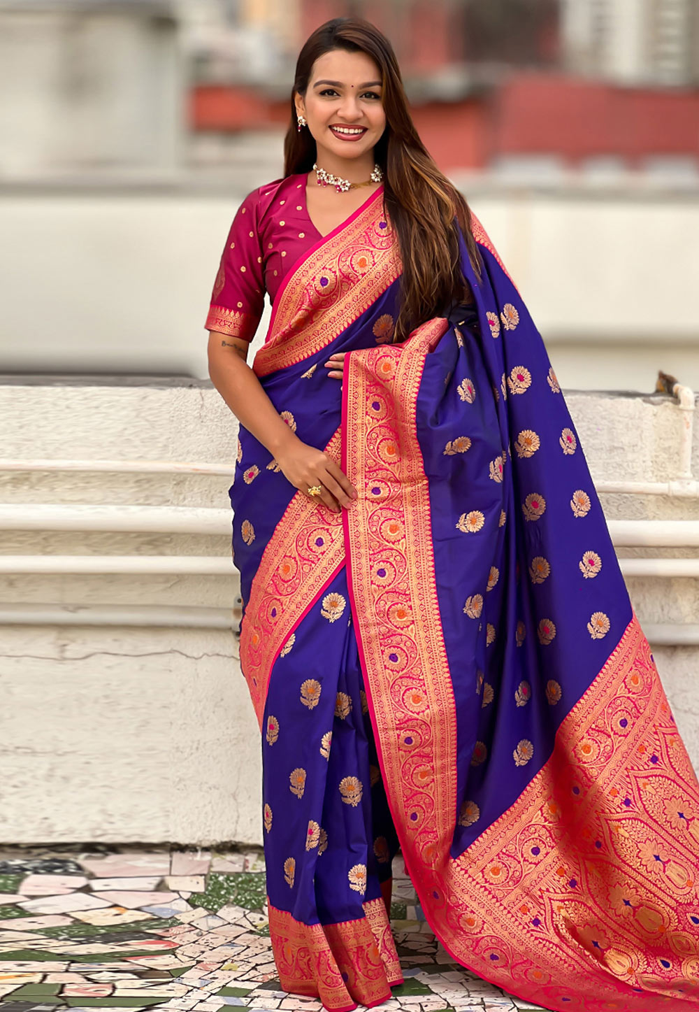 Blue Silk Saree With Blouse 311930