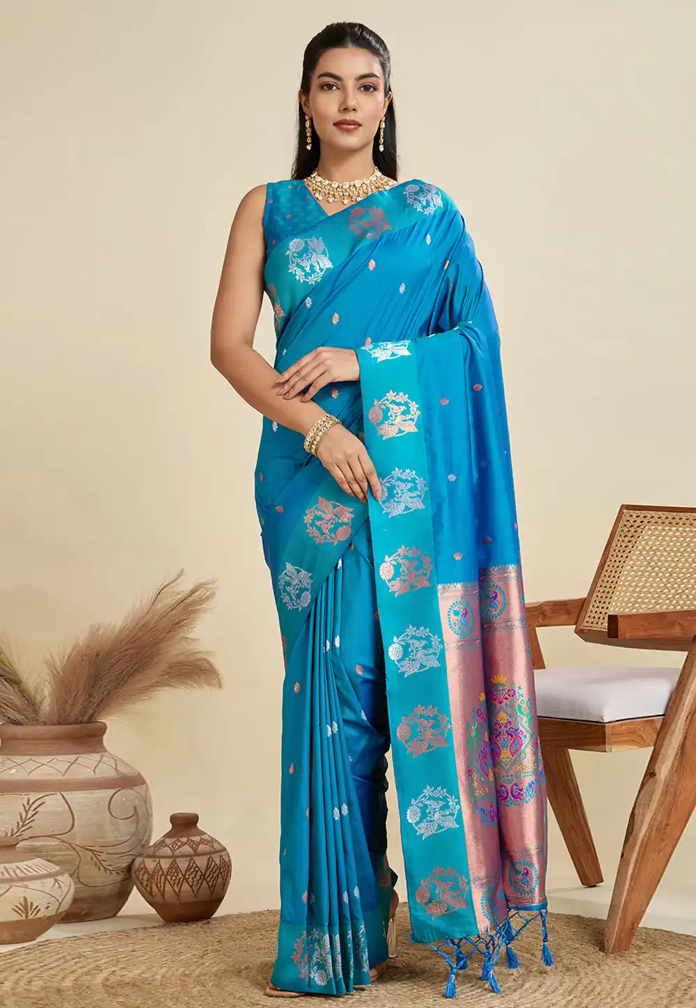 Blue Silk Saree With Blouse 312963