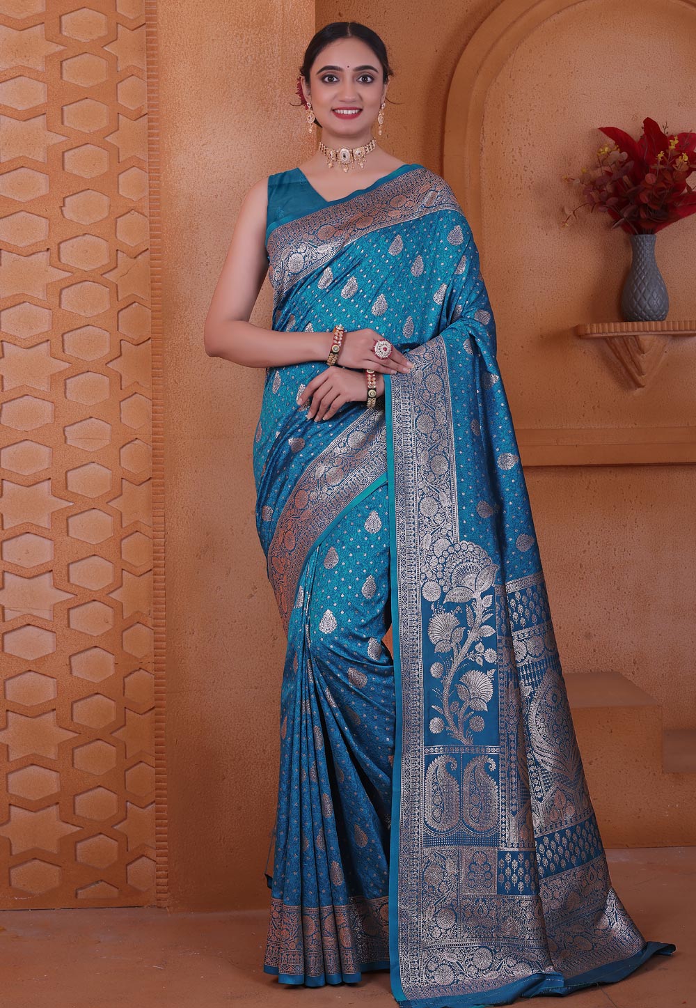 Blue Silk Saree With Blouse 312300