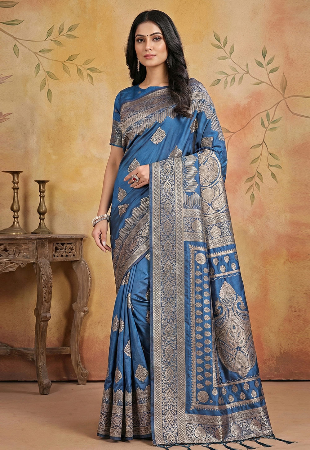 Blue Silk Saree With Blouse 325997