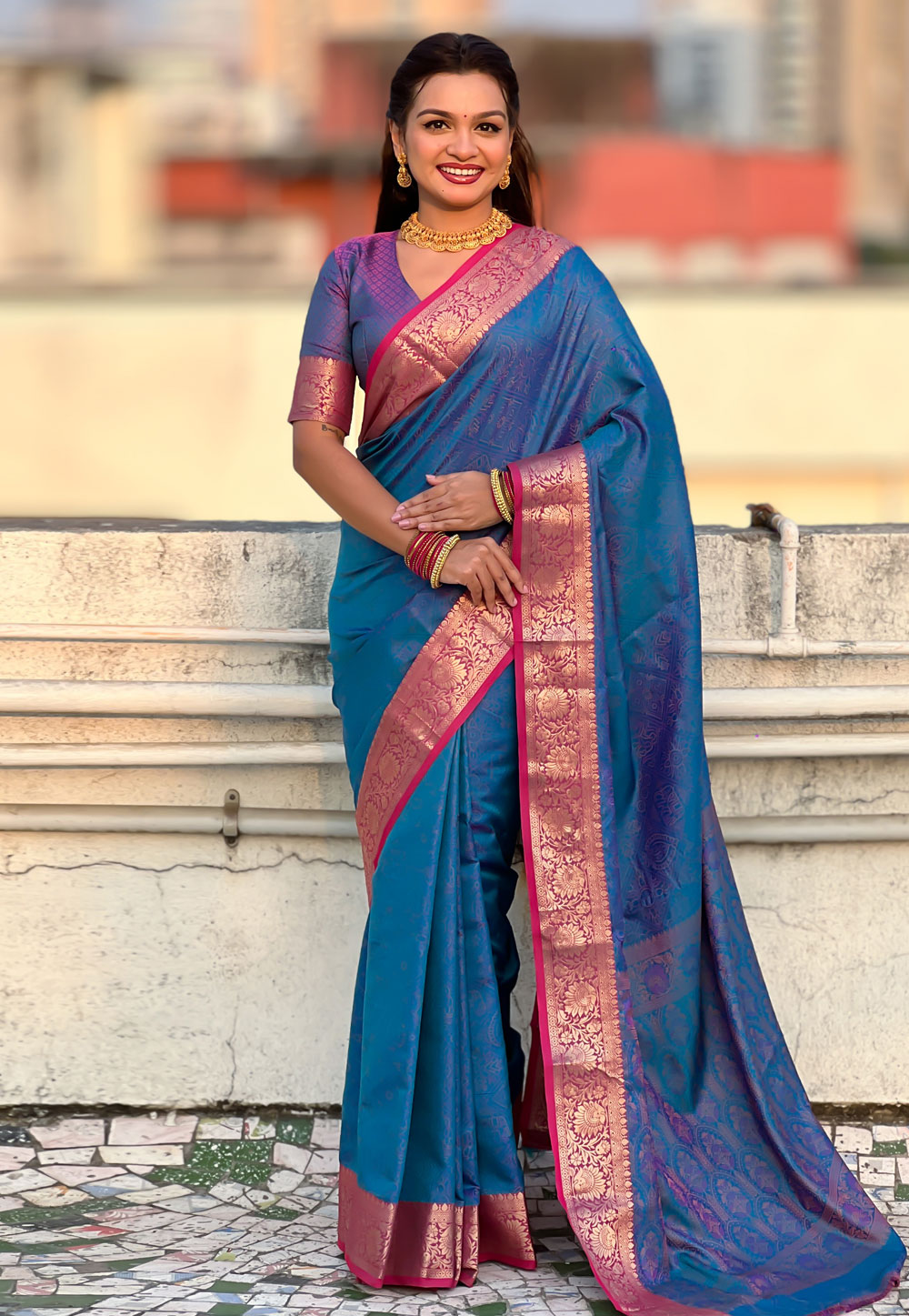 Blue Silk Saree With Blouse 326503