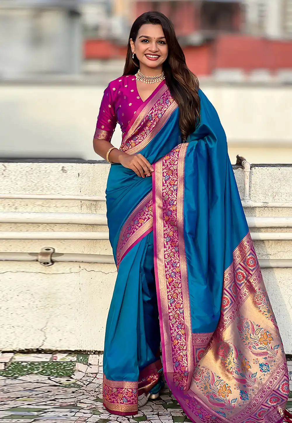 Blue Silk Saree With Blouse 326697
