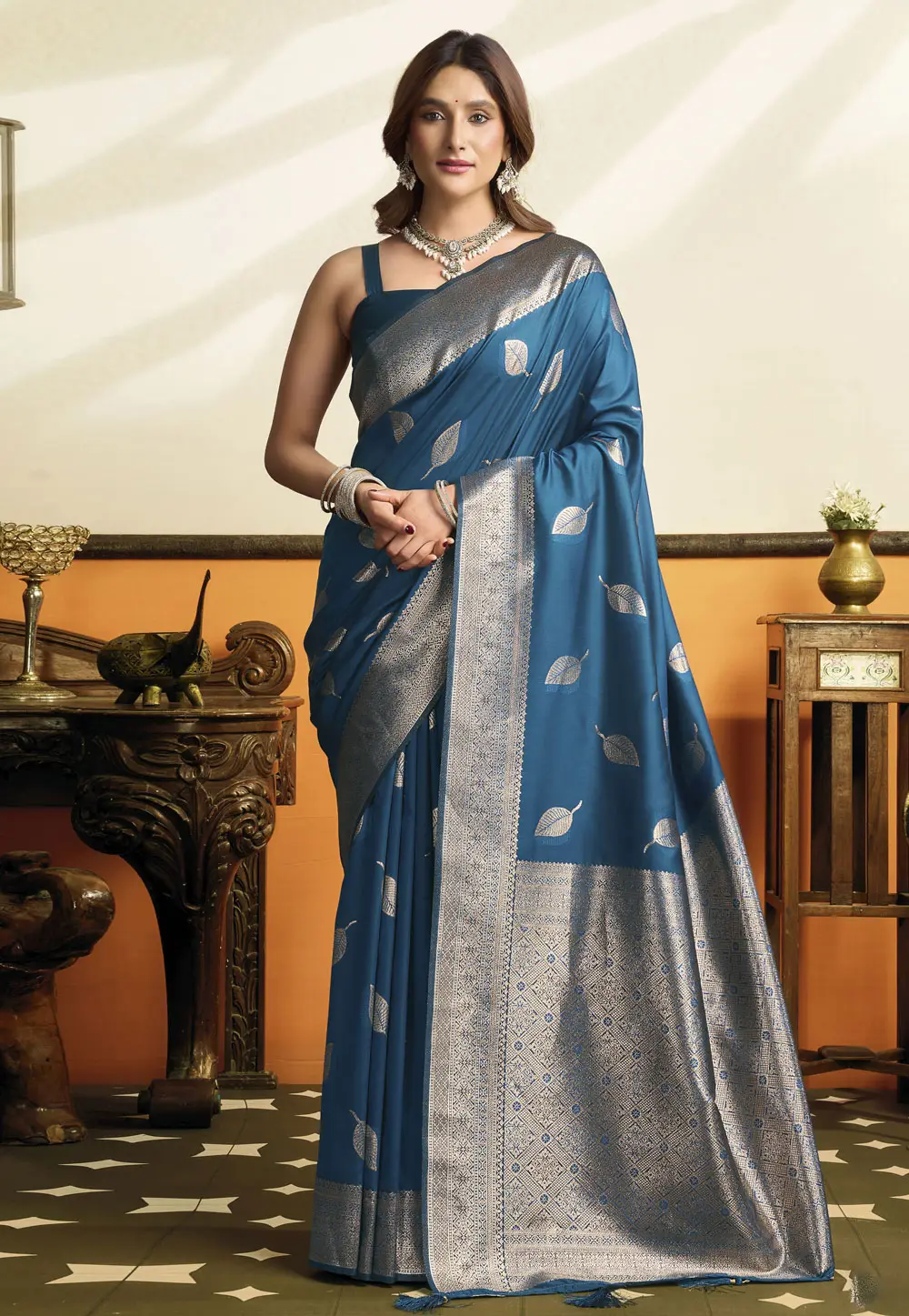 Blue Silk Saree With Blouse 336324