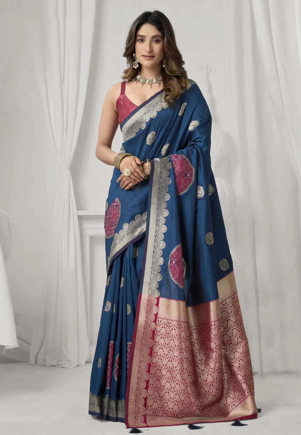 Blue Silk Saree With Blouse 336976