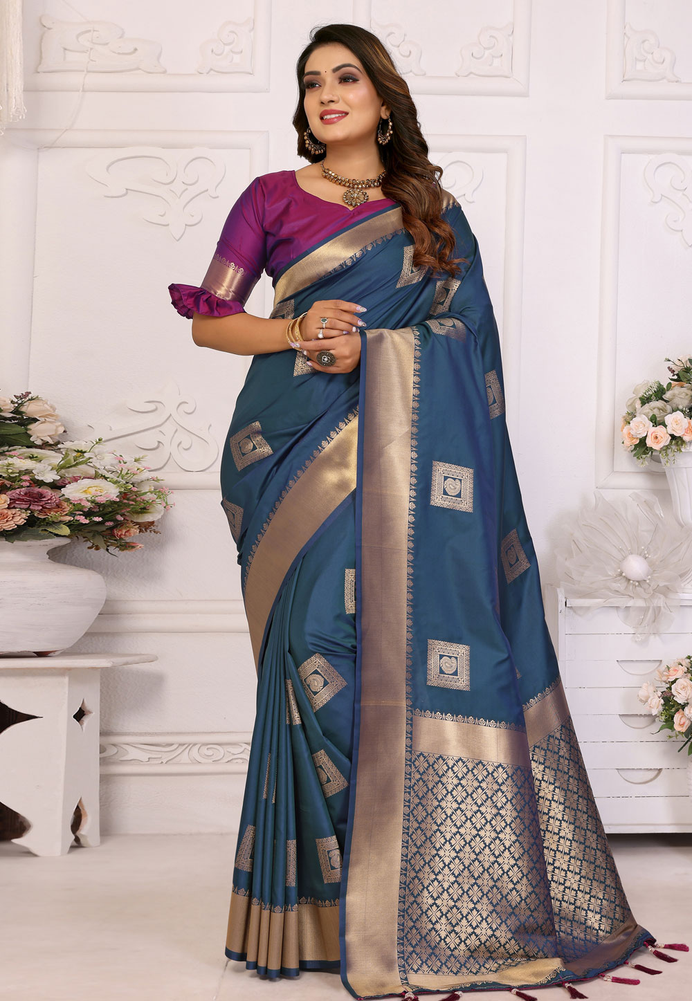 Blue Silk Saree With Blouse 306965