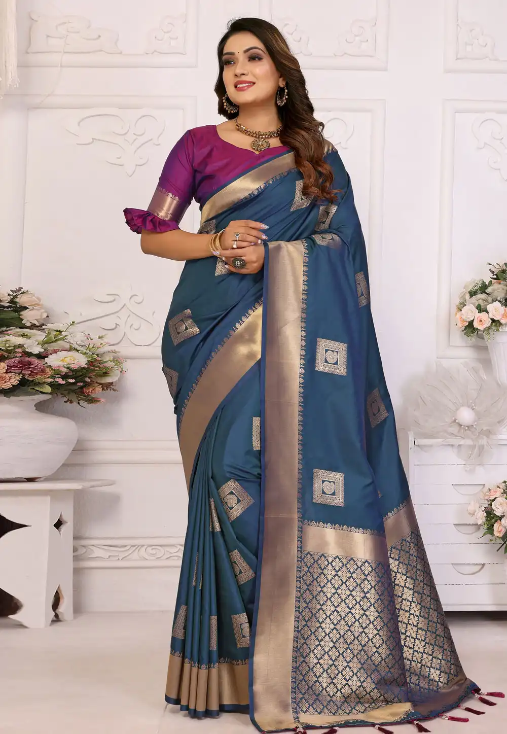 Blue Silk Saree With Blouse 306965