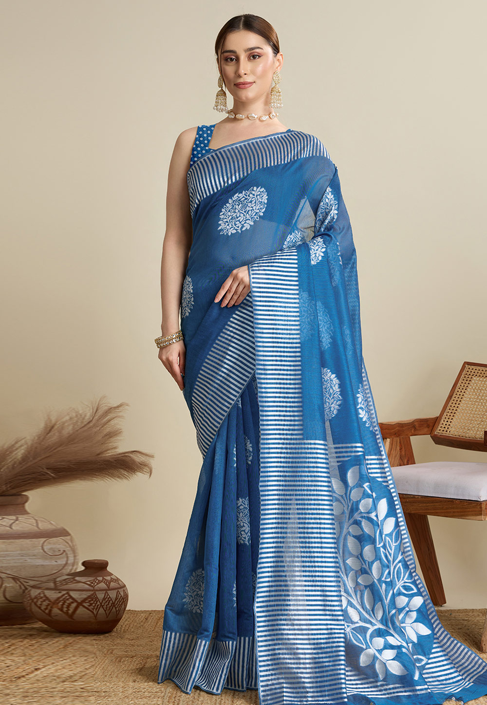 Blue Silk Saree With Blouse 311770