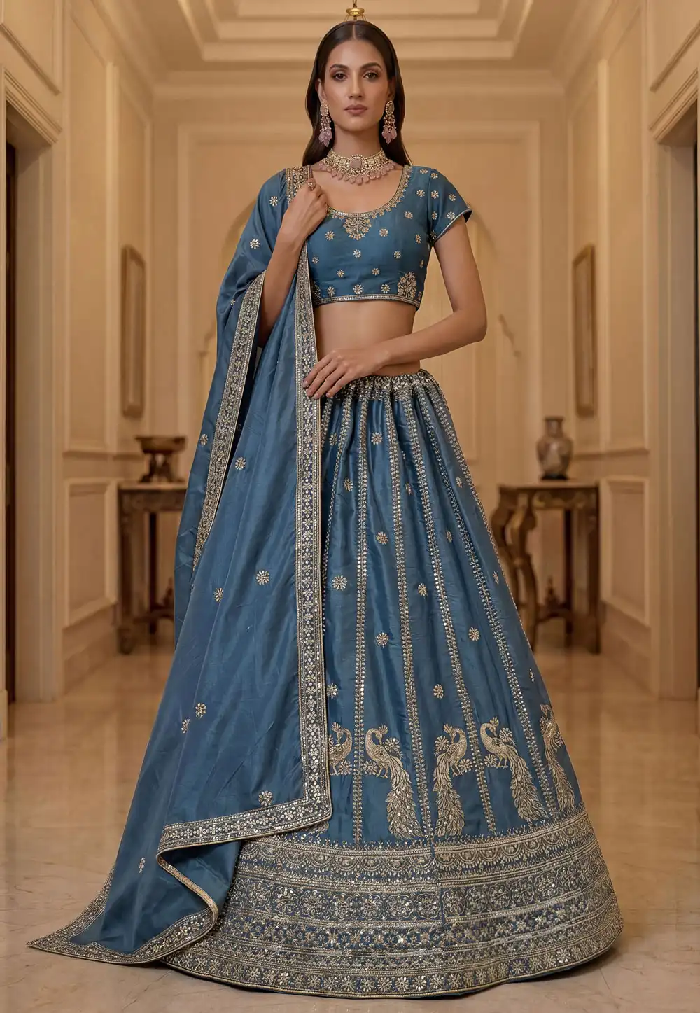 Blue Silk Wedding Lehenga Choli 330167