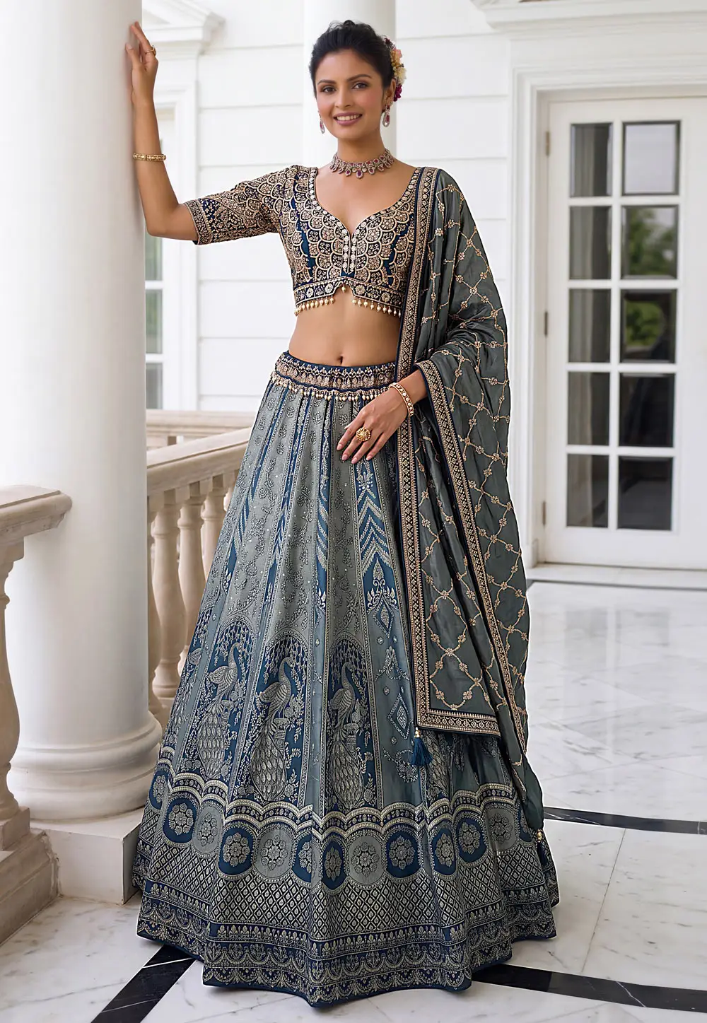 Blue Silk Wedding Lehenga Choli 332632