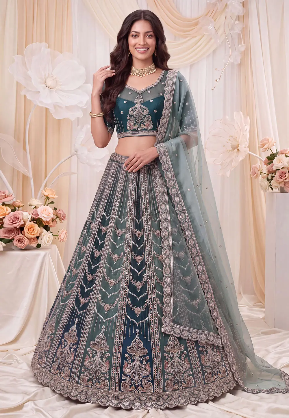 Blue Silk Wedding Lehenga Choli 337056