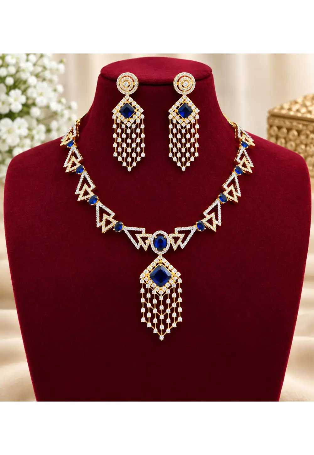 Blue Stone Necklace With Earrings 335575