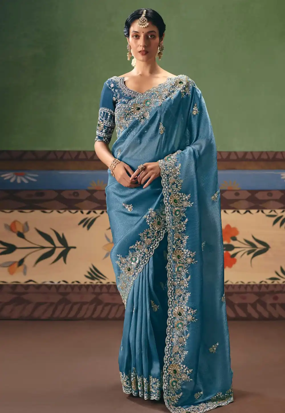 Blue Tissue Saree With Blouse 324645
