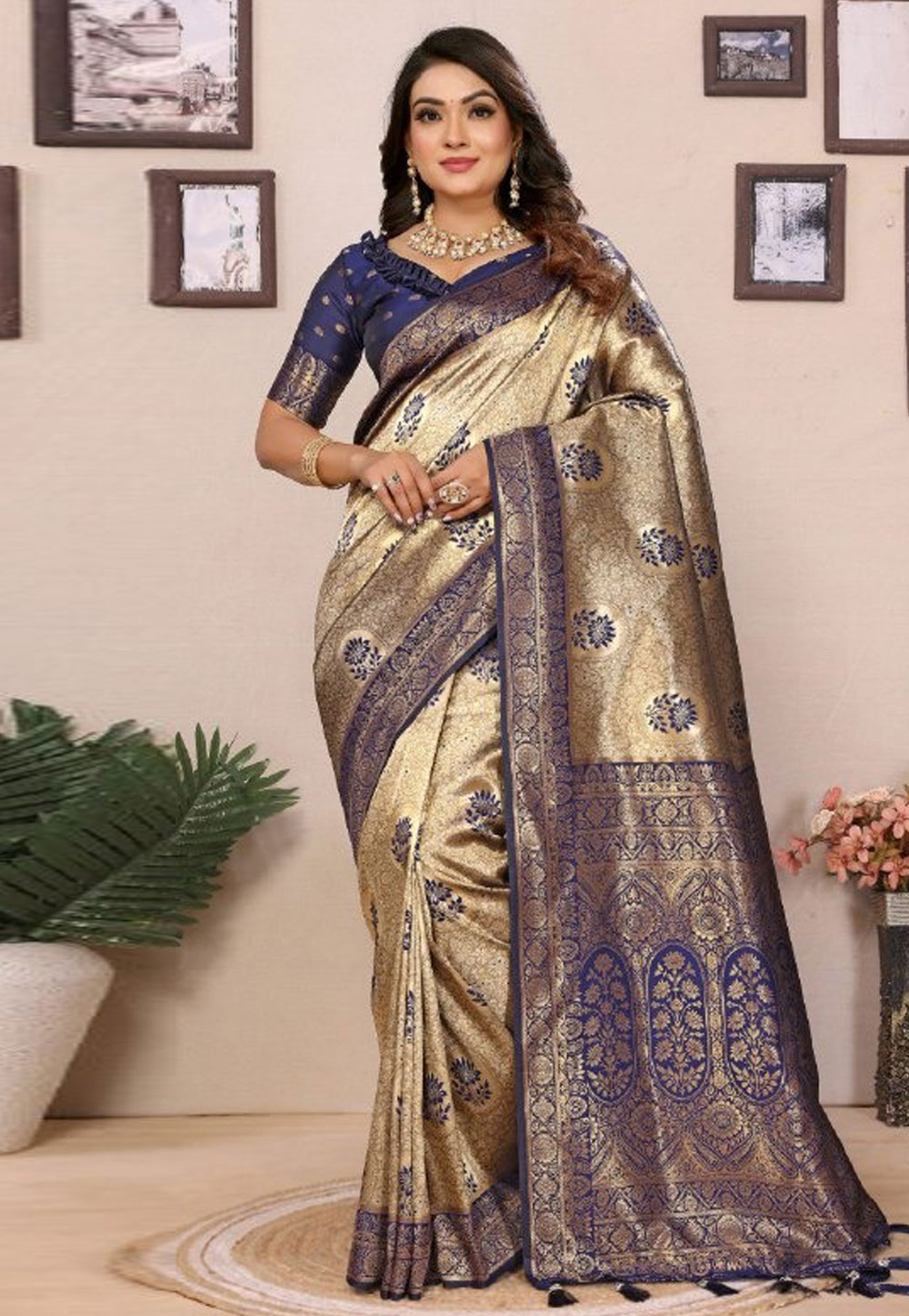 Blue Tissue Silk Saree With Blouse 308867