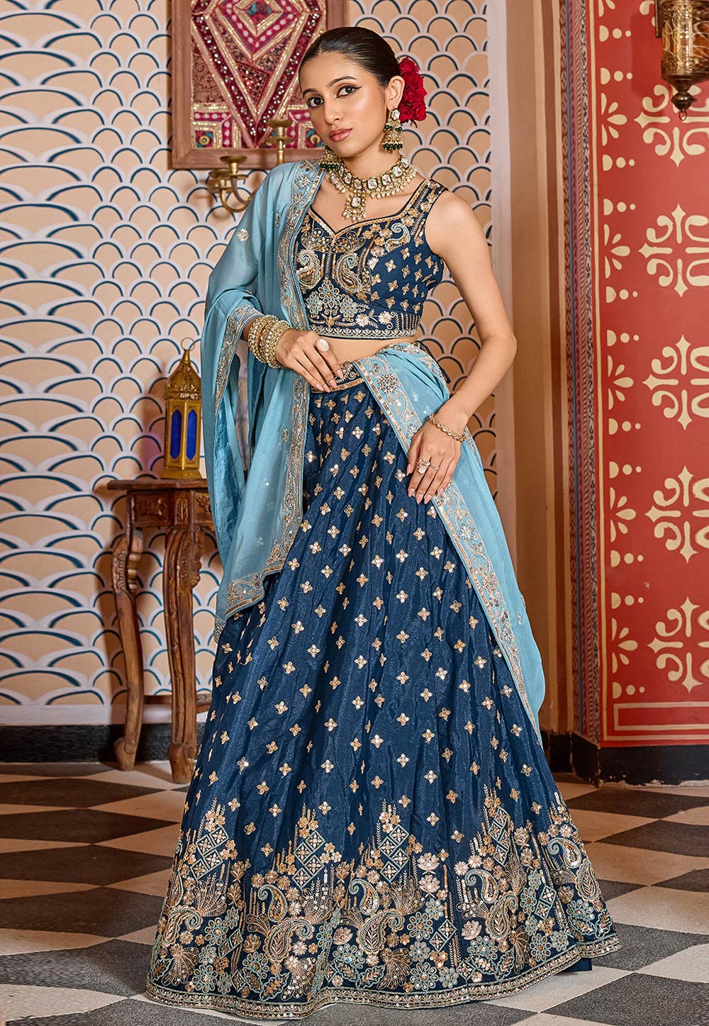 Blue Tissue Silk Wedding Lehenga Choli 319405