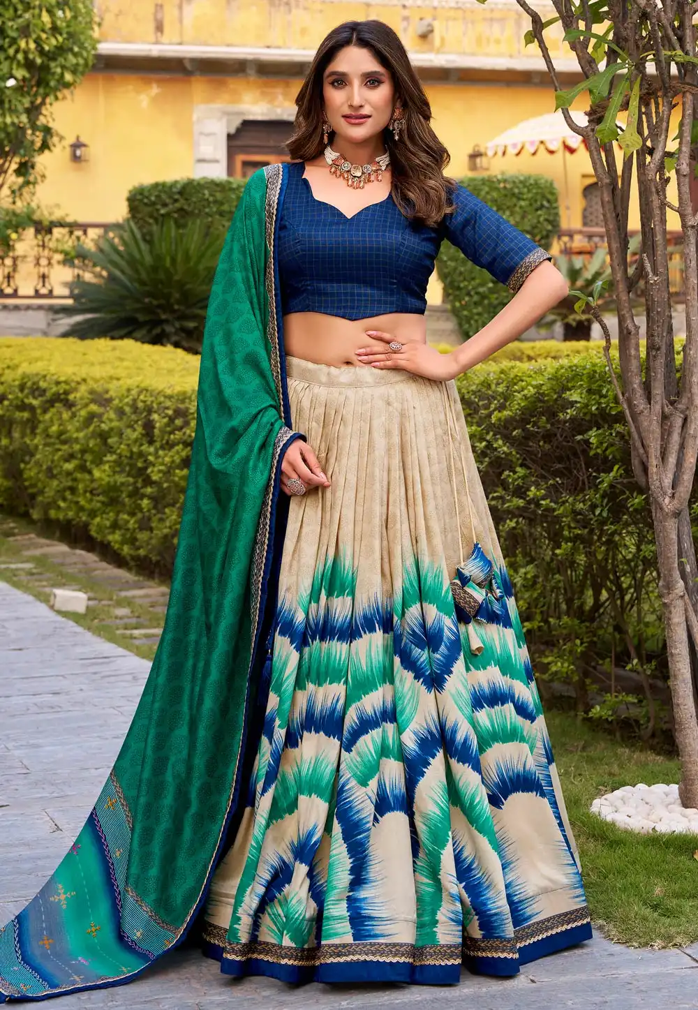 Blue Tussar Silk Circular Lehenga Choli 324952