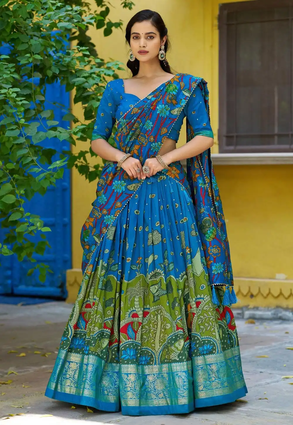Blue Tussar Silk Circular Lehenga Choli 328674