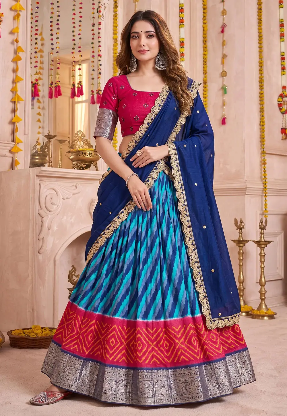 Blue Tussar Silk Circular Lehenga Choli 334445