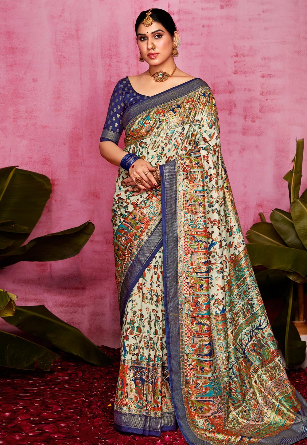 Blue Tussar Silk Saree With Blouse 308738