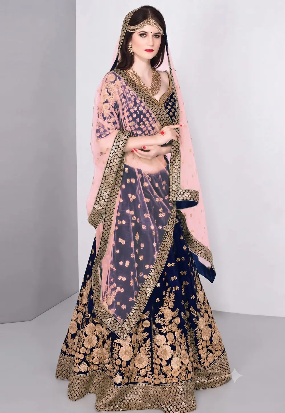 Blue Velvet A Line Lehenga Choli 335189