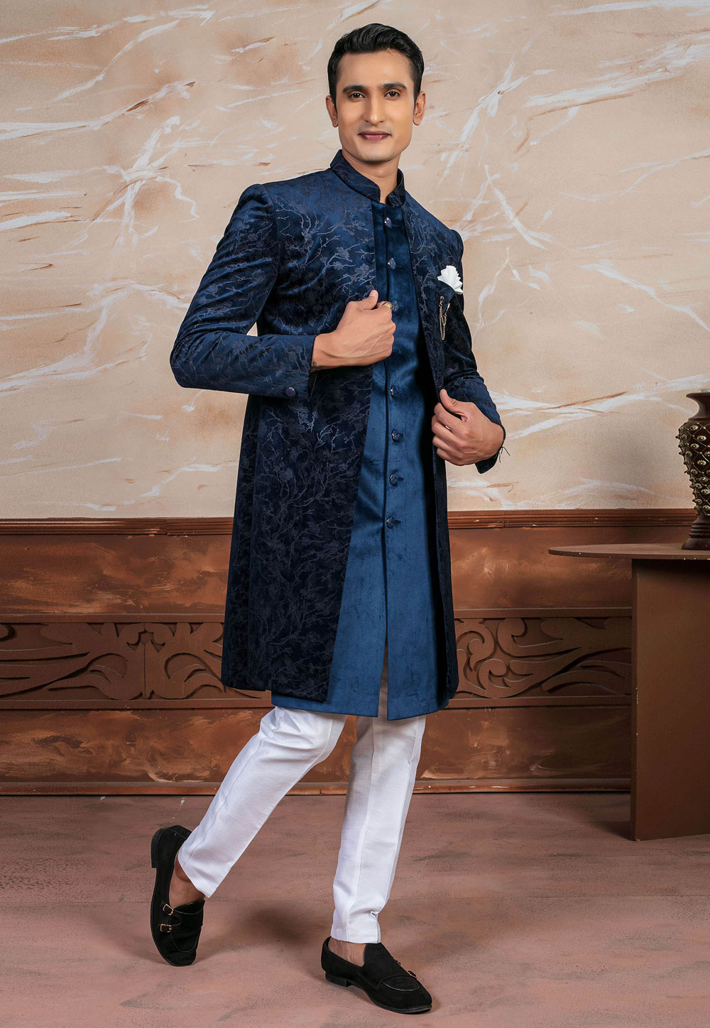 Blue Velvet Indo Western Suit 287143