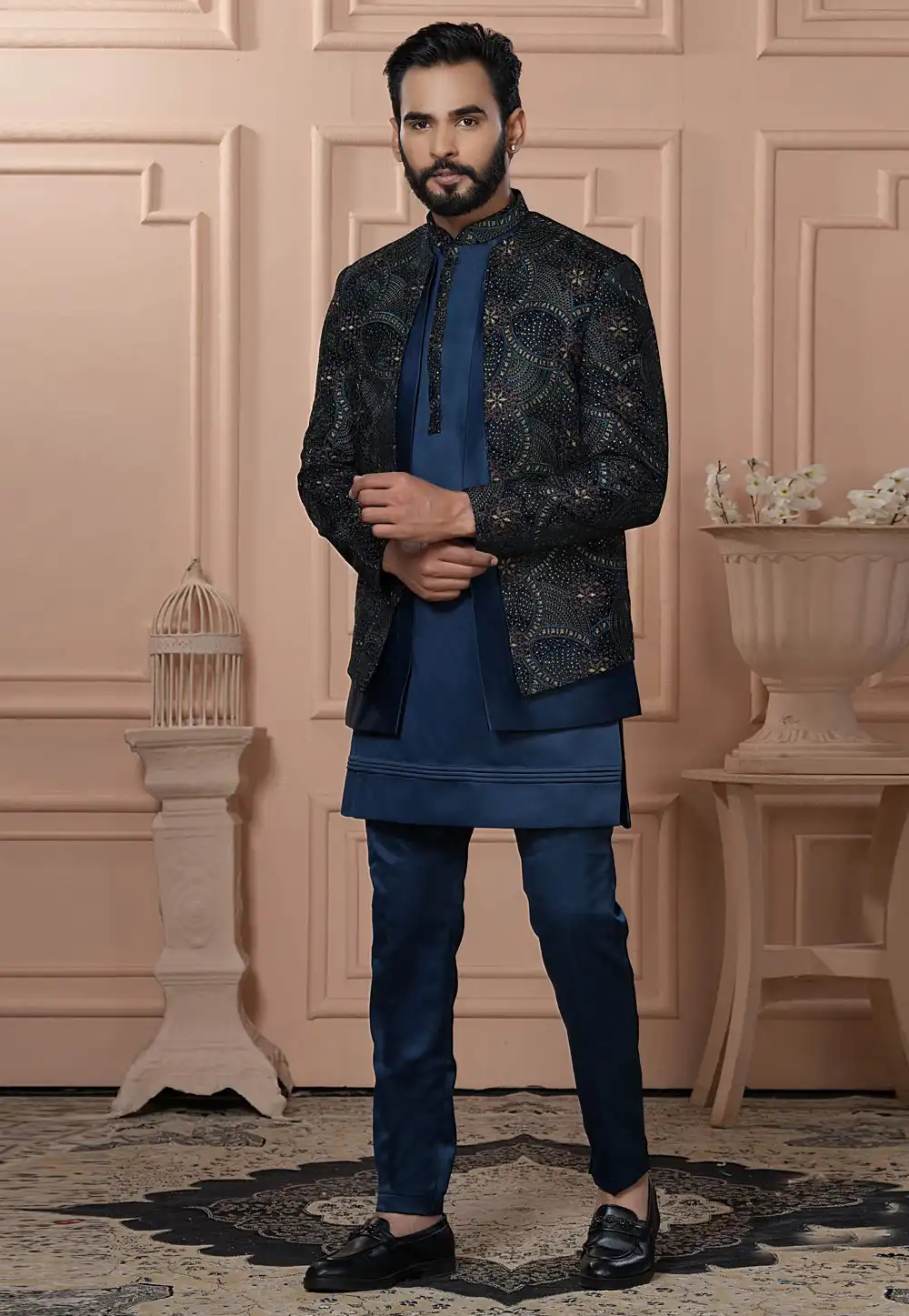Blue Velvet Indo Western Suit 315075