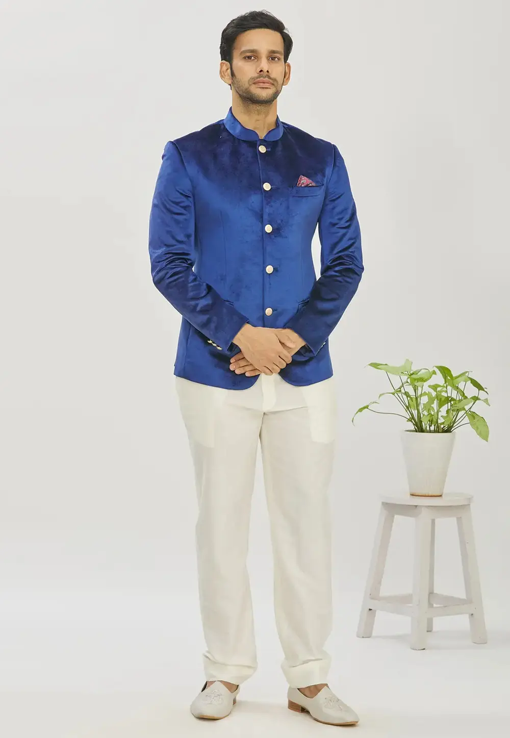 Blue Velvet Jodhpuri Suit 300032