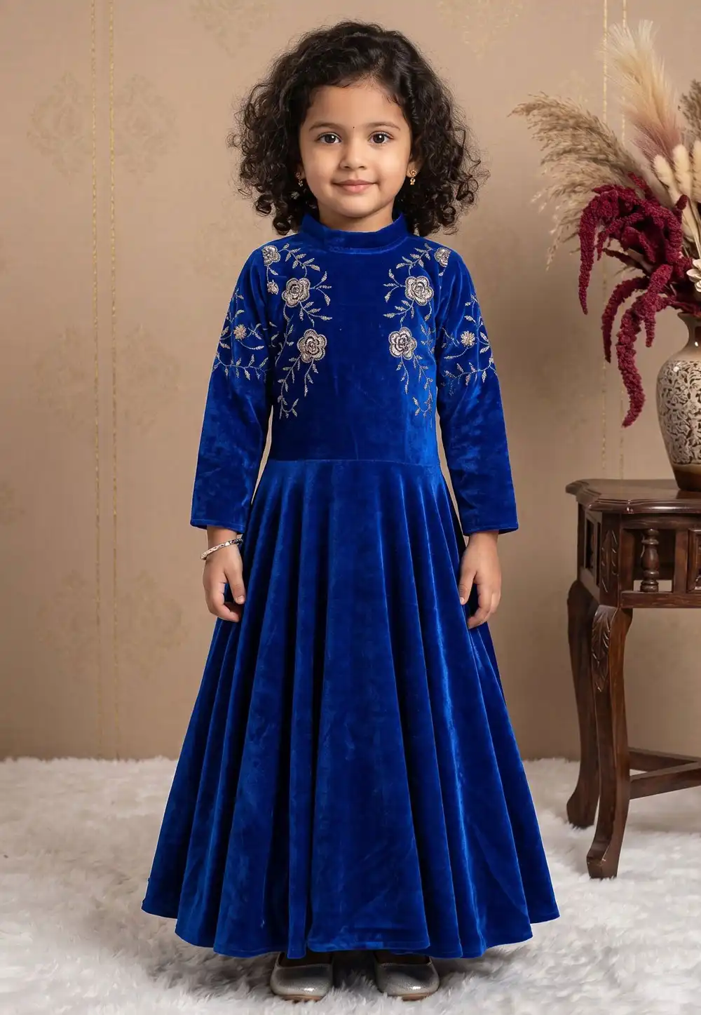 Blue Velvet Readymade Kids Gown 329944