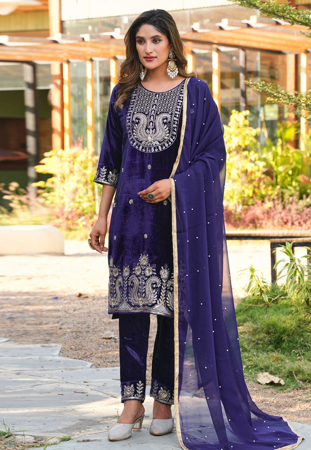 Blue Velvet Readymade Pant Style Suit 325470
