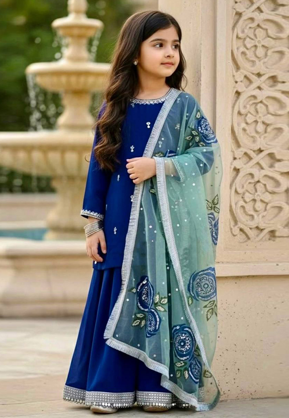 Blue Viscose Kids Salwar Suit 320232