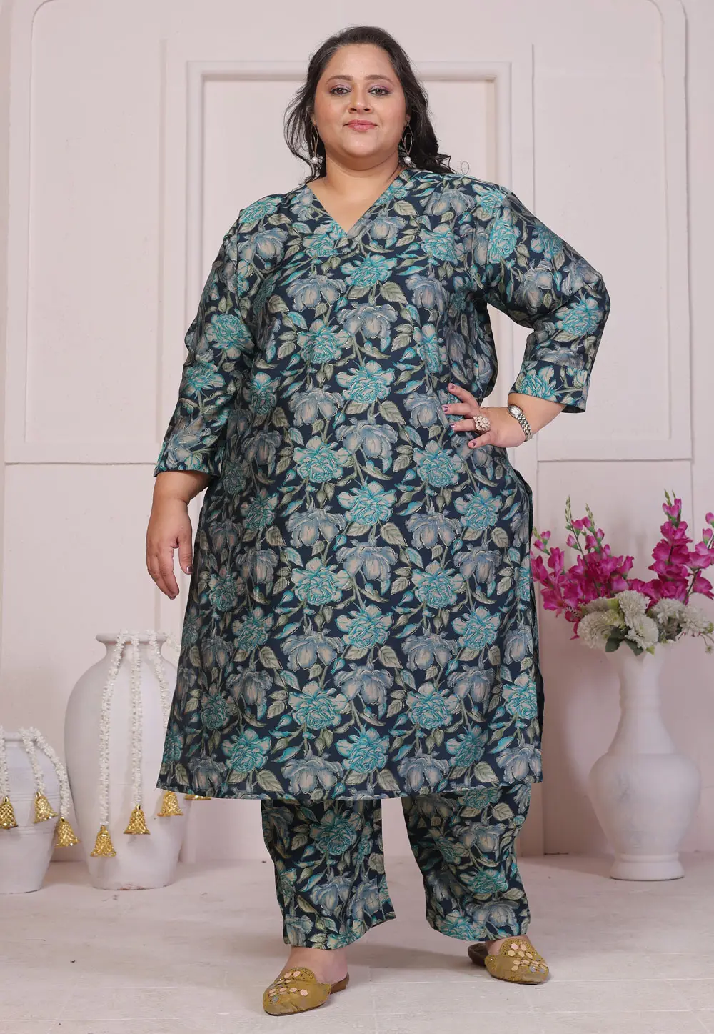 Blue Viscose Kurta Set With Palazzo 336969
