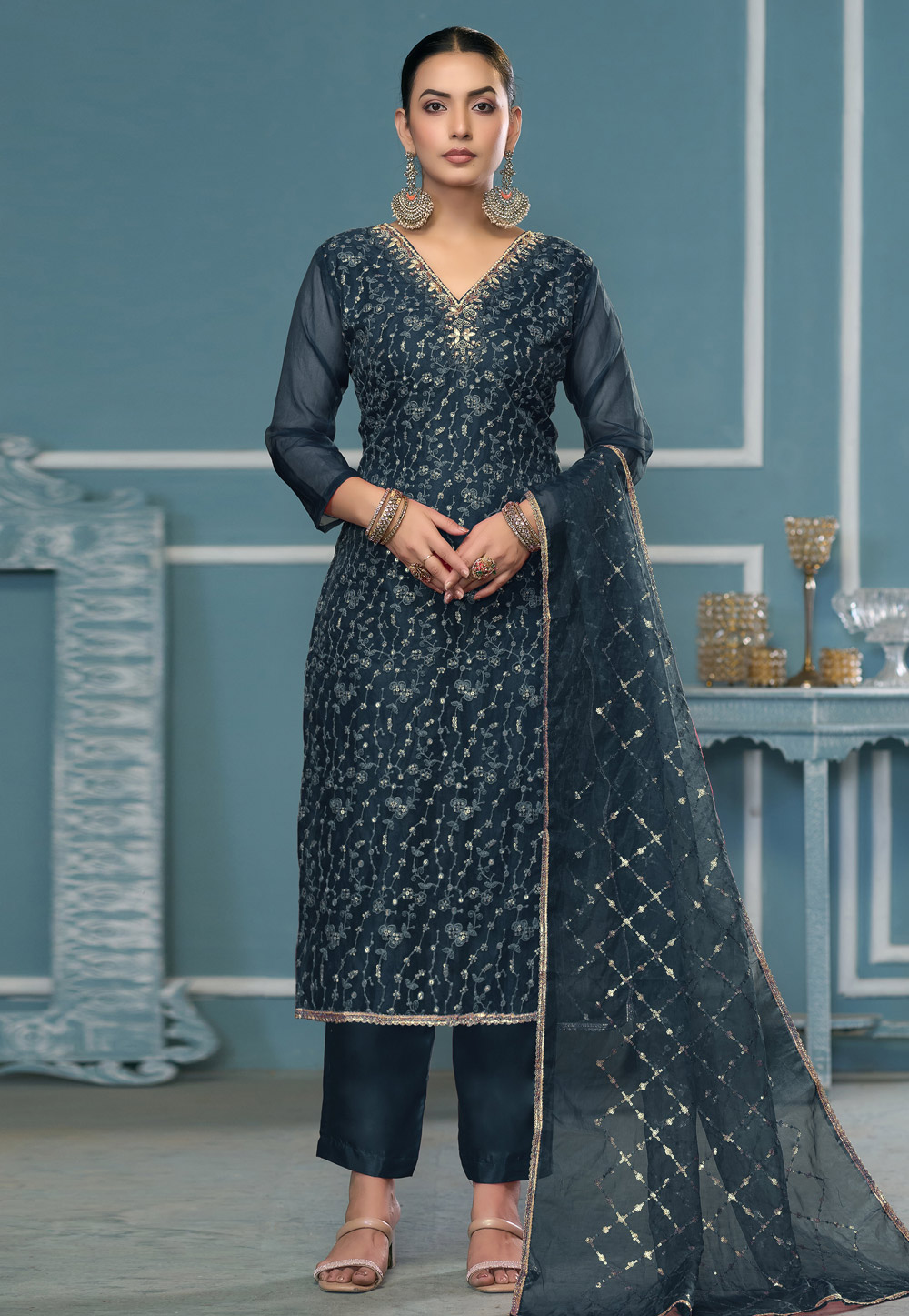 Blue Viscose Pant Style Suit 306837