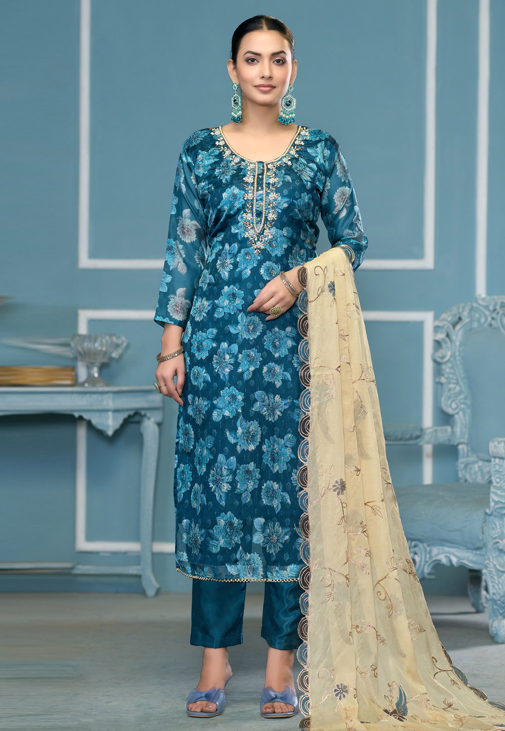 Blue Viscose Pant Style Suit 307420