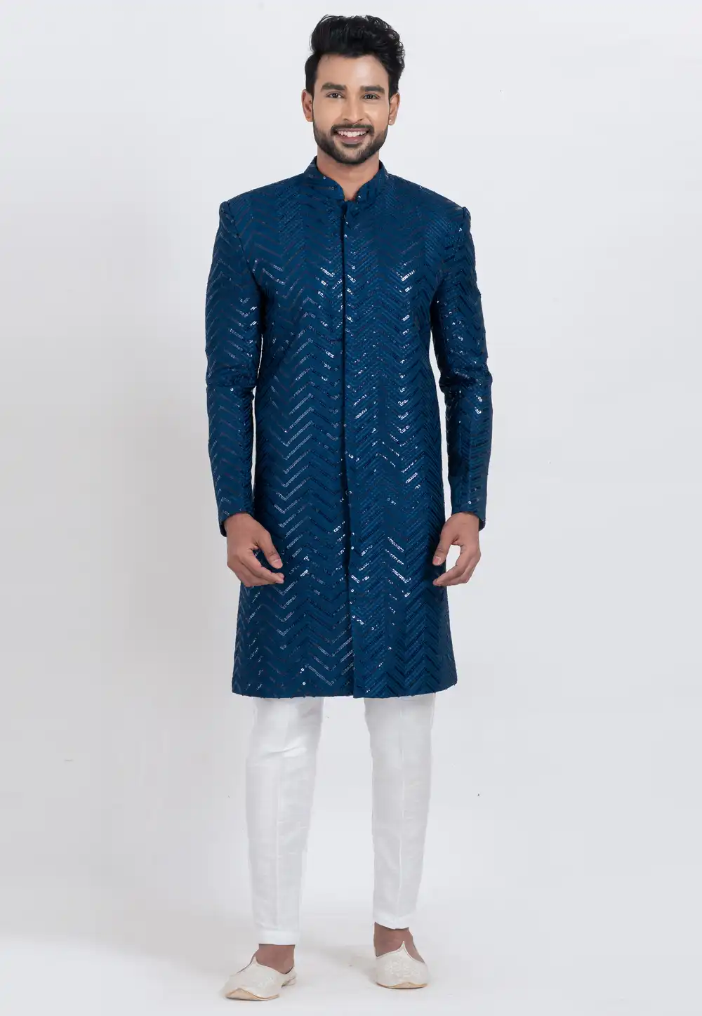 Blue Viscose Rayon Indo Western Suit 306380