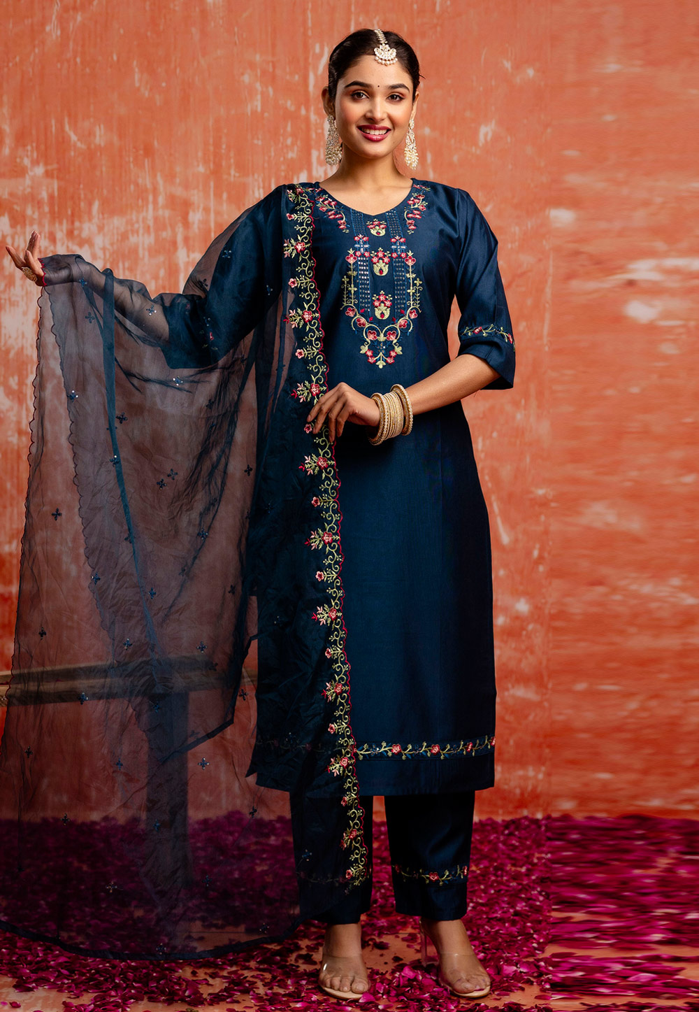Blue Viscose Rayon Readymade Pakistani Suit 311345