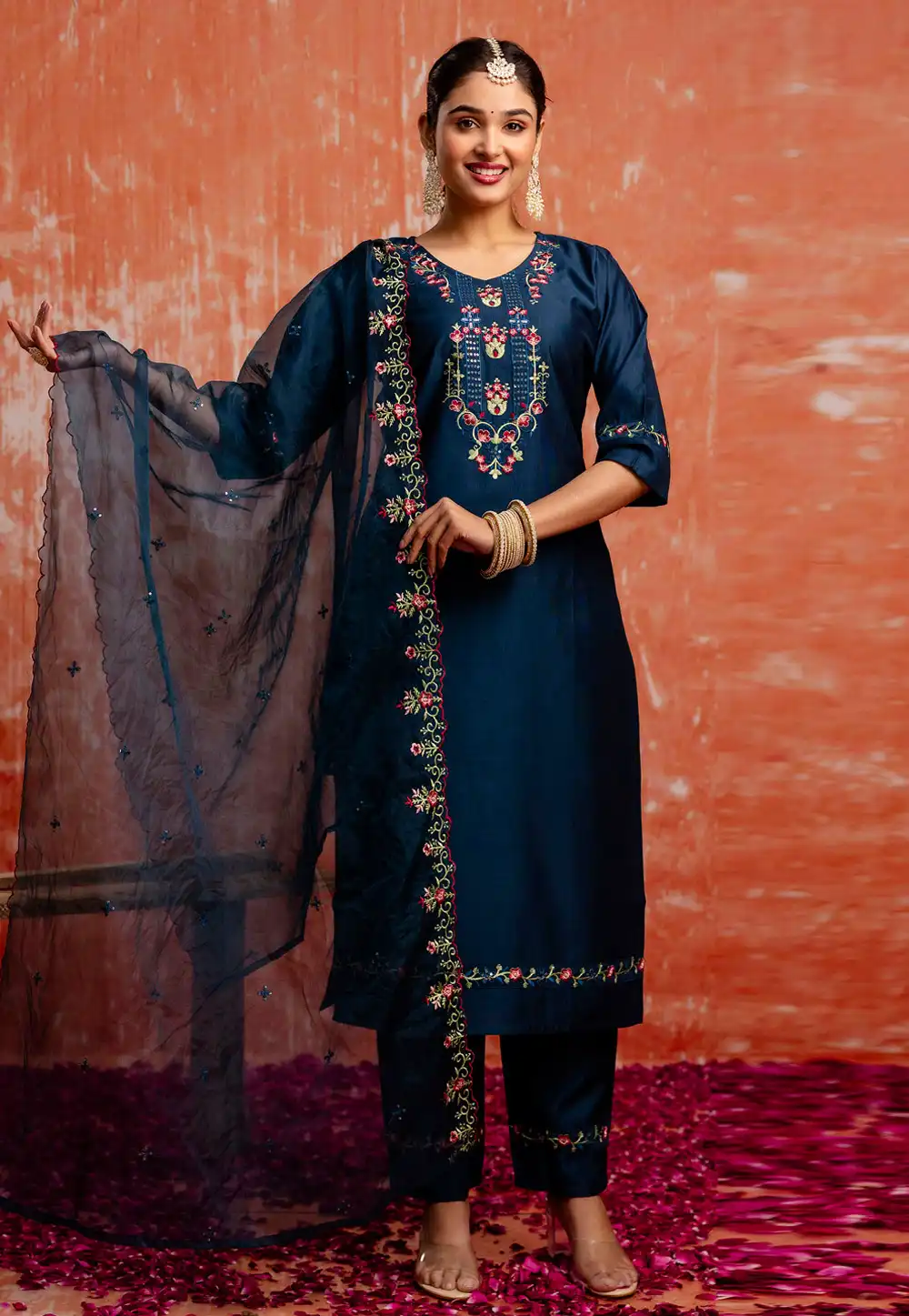 Blue Viscose Rayon Readymade Pakistani Suit 311345