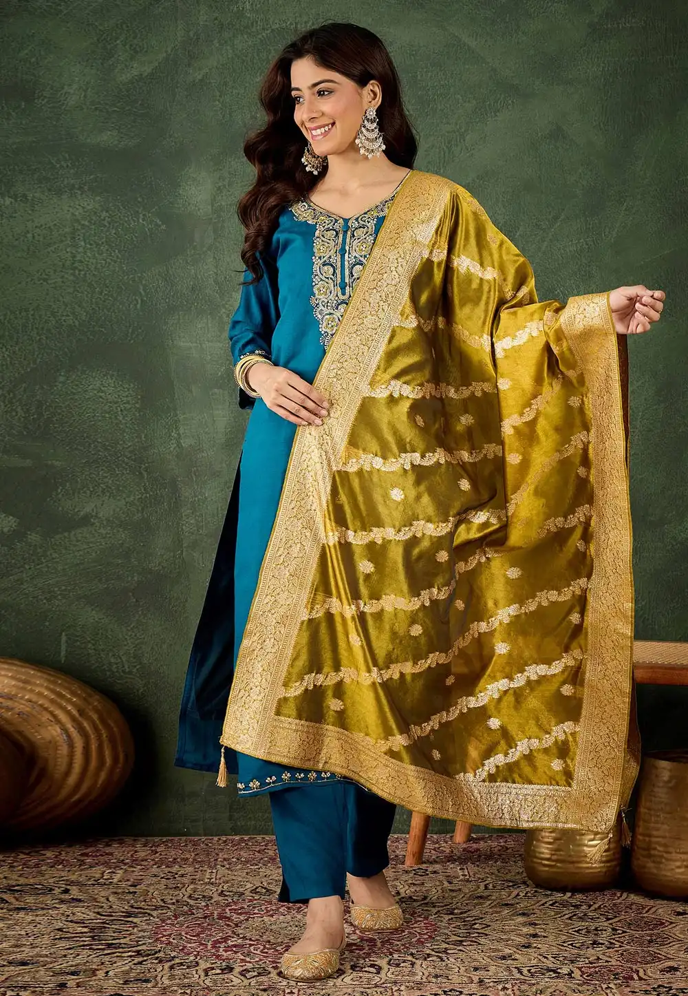 Blue Viscose Rayon Readymade Pakistani Suit 314342