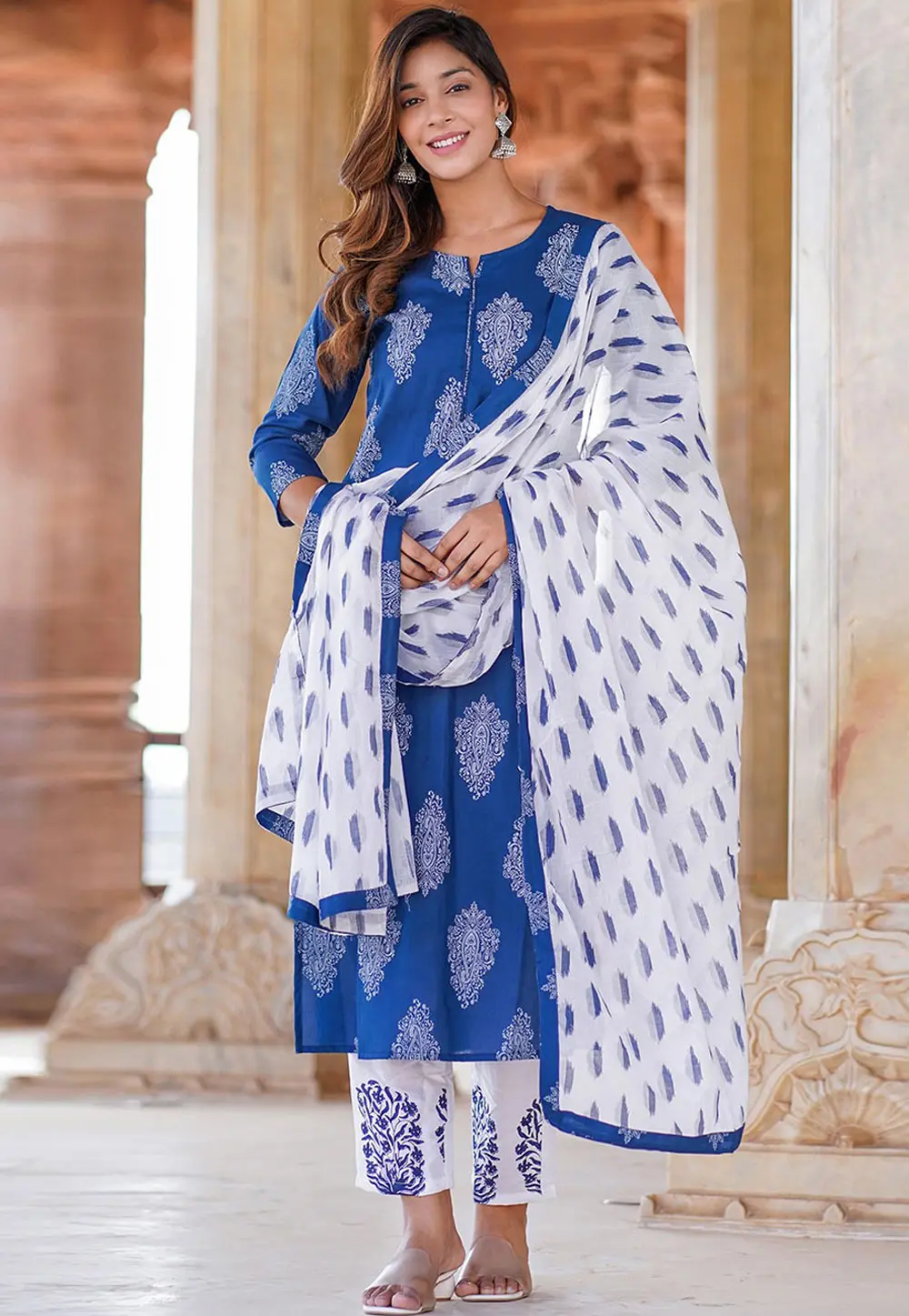 Blue Viscose Rayon Readymade Pant Style Suit 303874