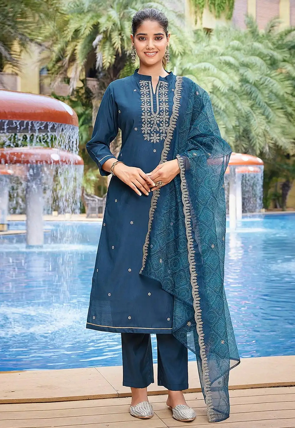 Blue Viscose Readymade Pakistani Suit 324840
