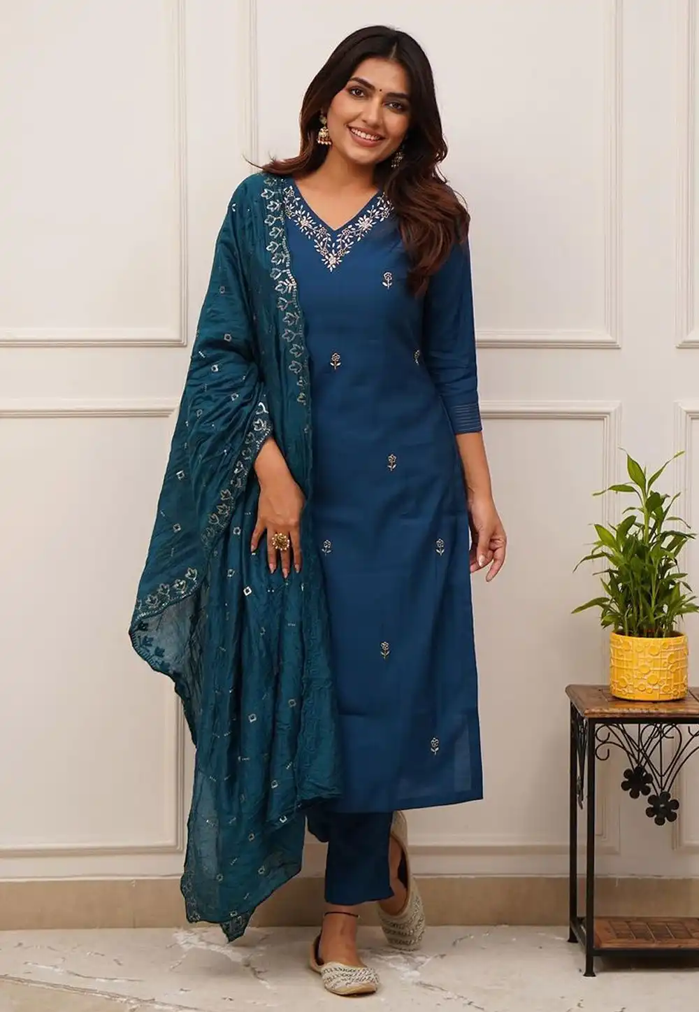 Blue Viscose Readymade Pant Style Suit 287282