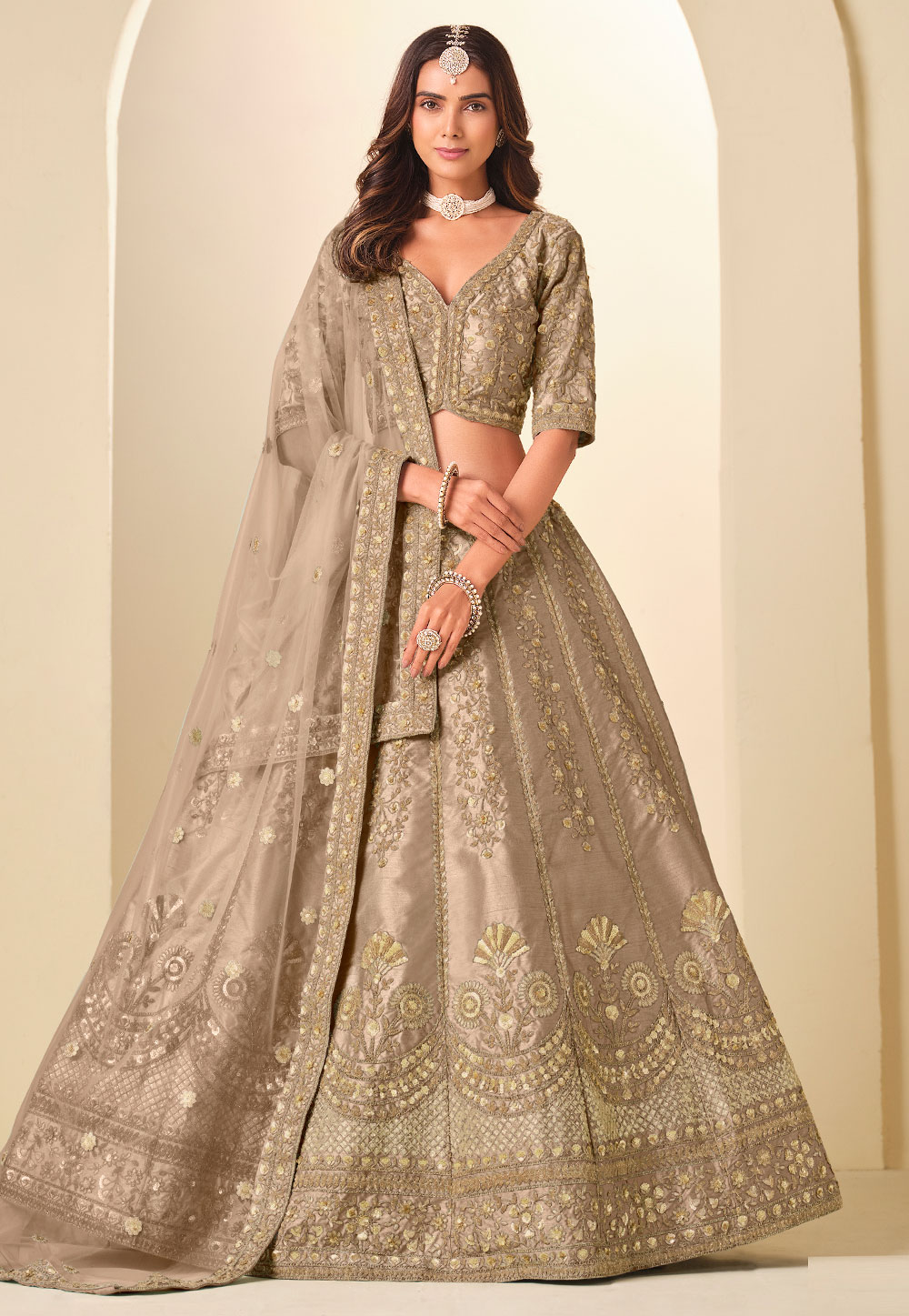 Brown Art Silk Circular Lehenga Choli 323517
