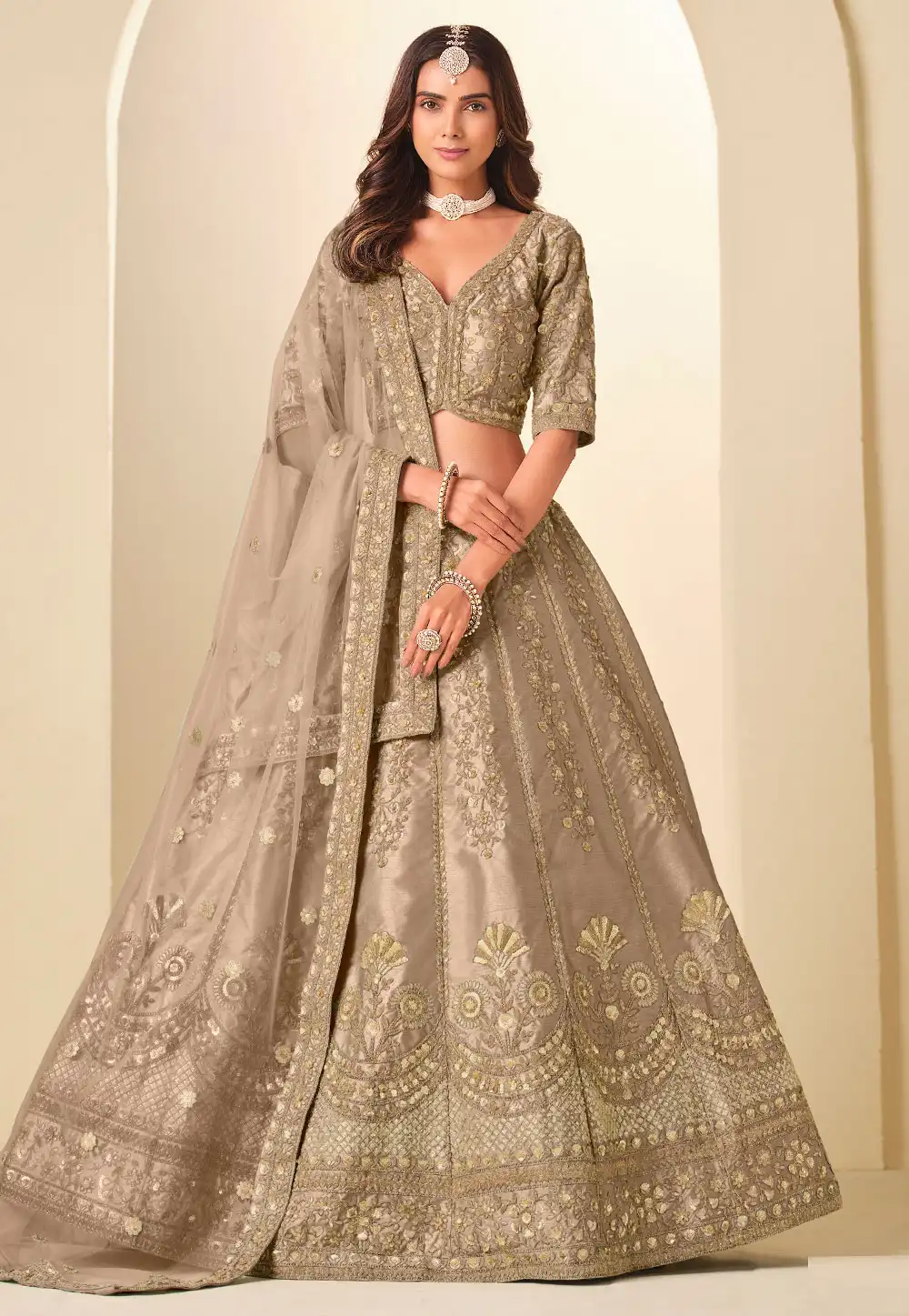 Brown Art Silk Circular Lehenga Choli 323517