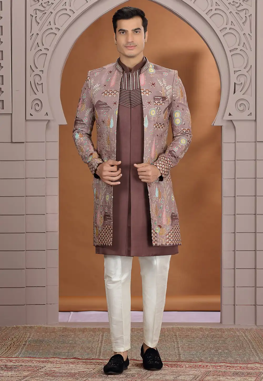 Brown Art Silk Indo Western Suit 319025