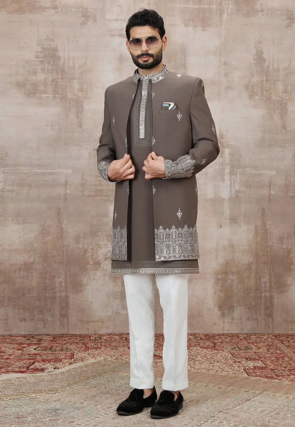 Brown Art Silk Indo Western Suit 337108