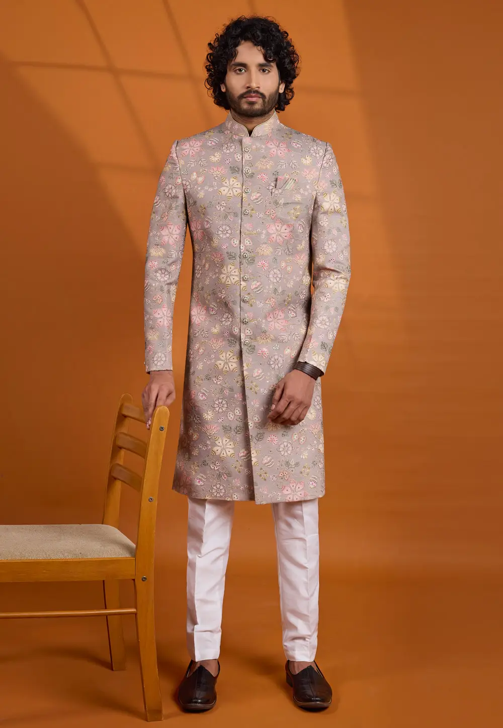Brown Art Silk Indo Western Suit 335912
