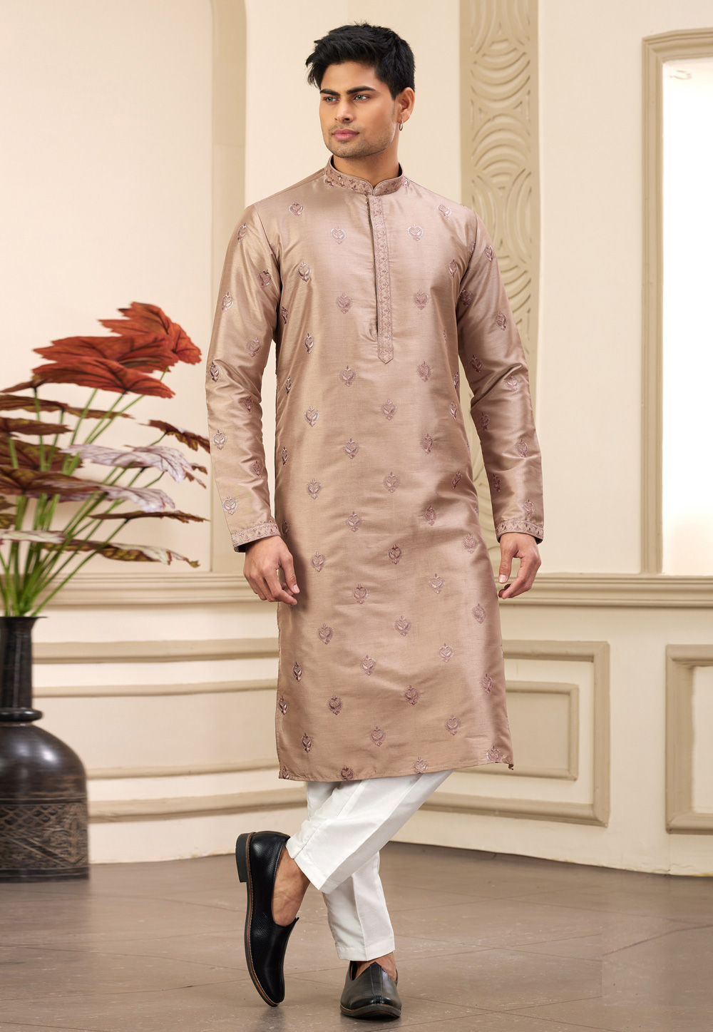 Brown Art Silk Kurta Pajama 308558
