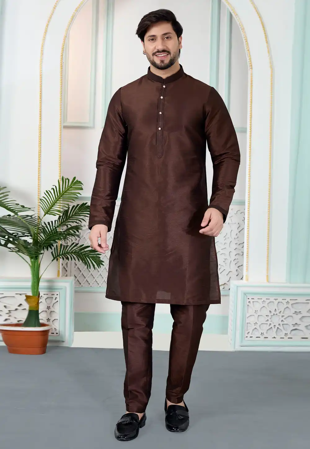 Brown Art Silk Kurta Pajama 323399