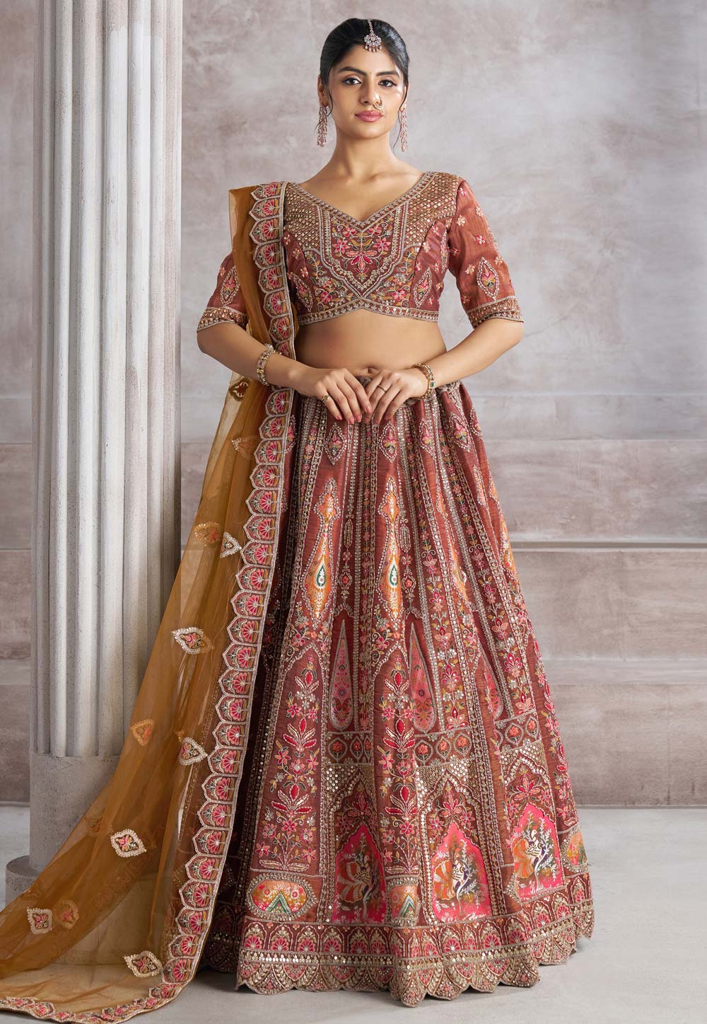 Brown Banarasi Silk Lehenga Choli For Wedding 309006