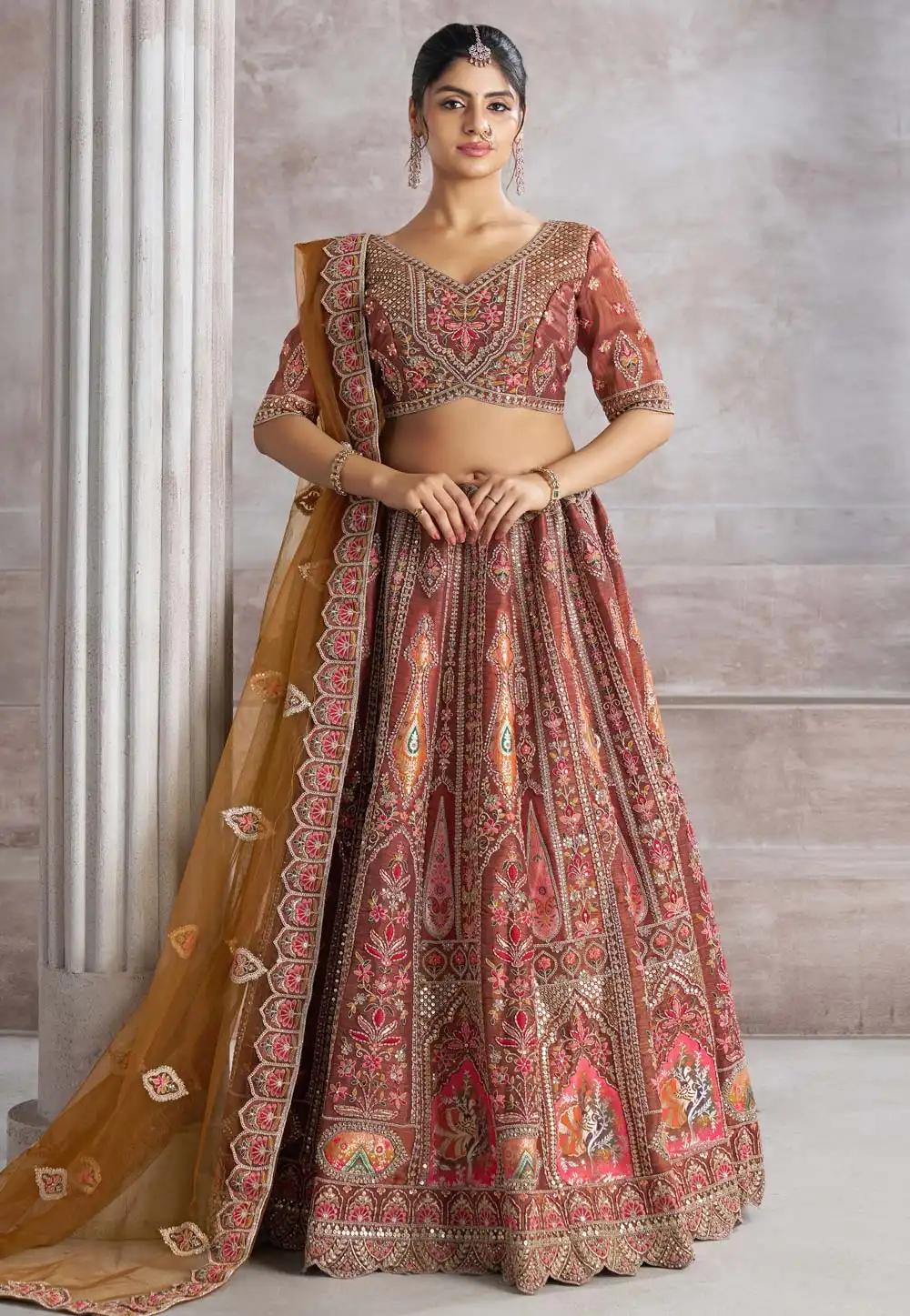 Brown Banarasi Silk Lehenga Choli For Wedding 309006