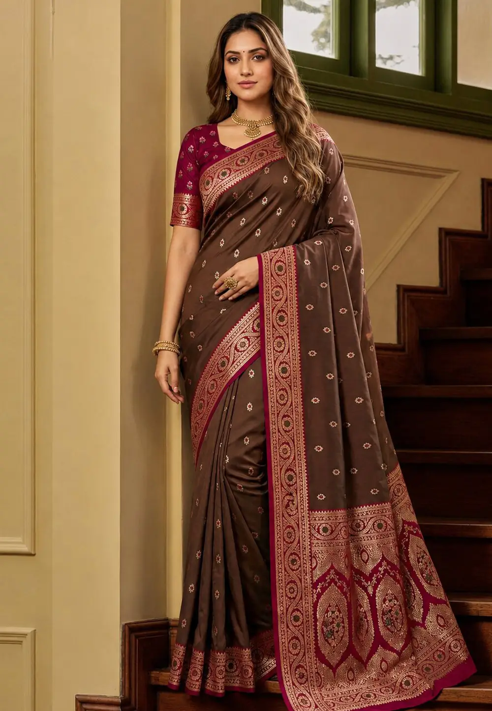 Brown Banarasi Silk Saree 333272