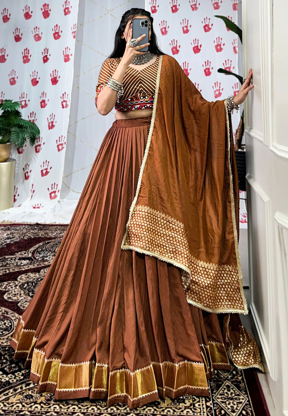 Brown Chanderi Navratri Chaniya Choli 312734